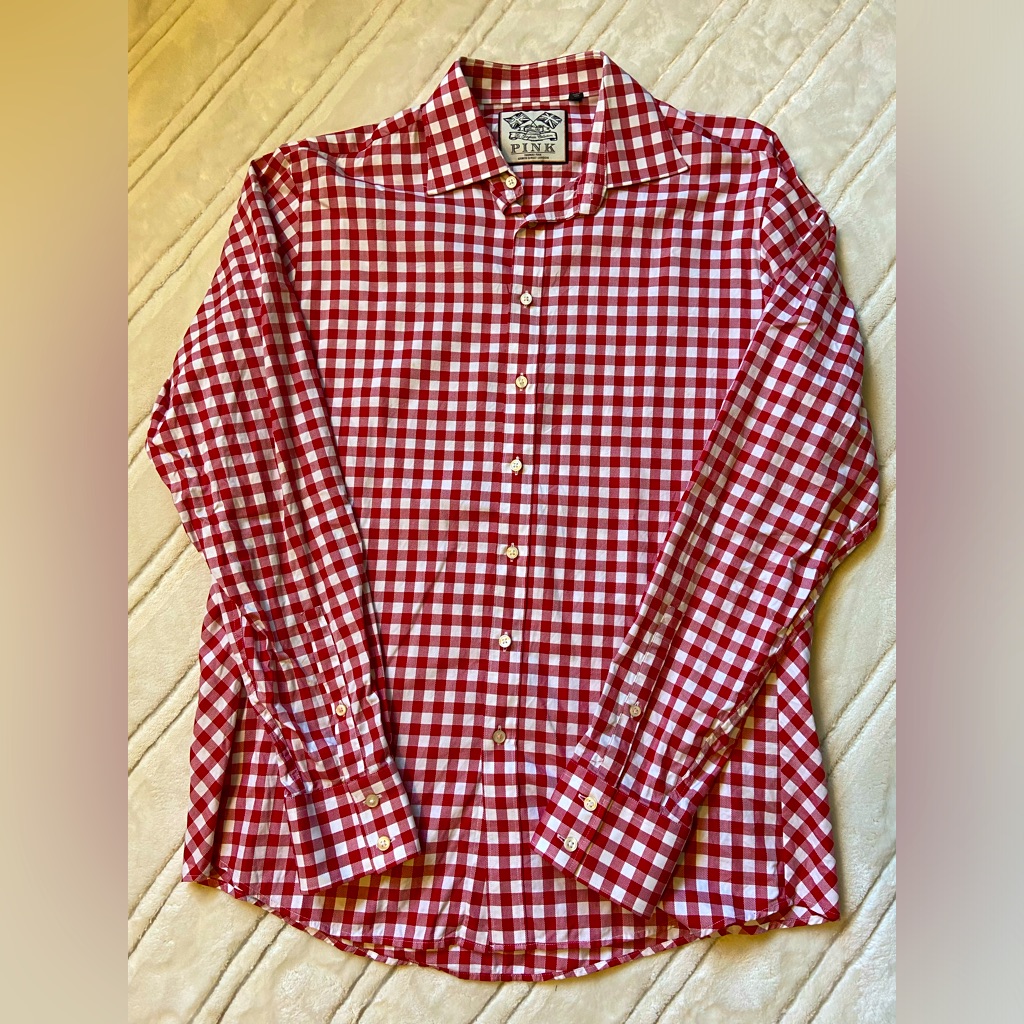 Thomas Pink Red And White Slim Fit Gingham Shirt - Size 16/41cm